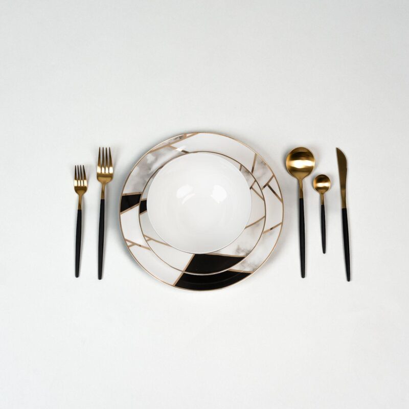 Ozarke Transform Gold Marble Plate Set, Fine Bone China - Set of 12 - Image 4