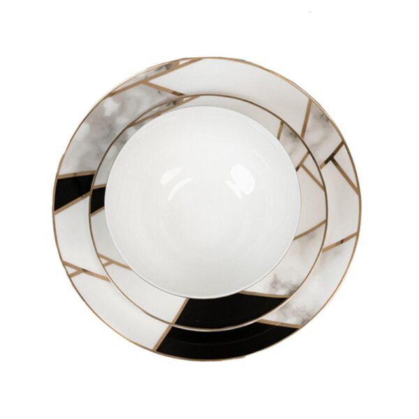 Ozarke Transform Gold Marble Plate Set, Fine Bone China - Set of 12