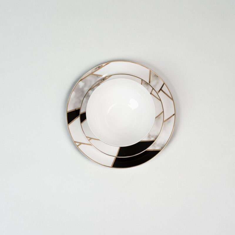 Ozarke Transform Gold Marble Plate Set, Fine Bone China - Set of 12 - Image 5
