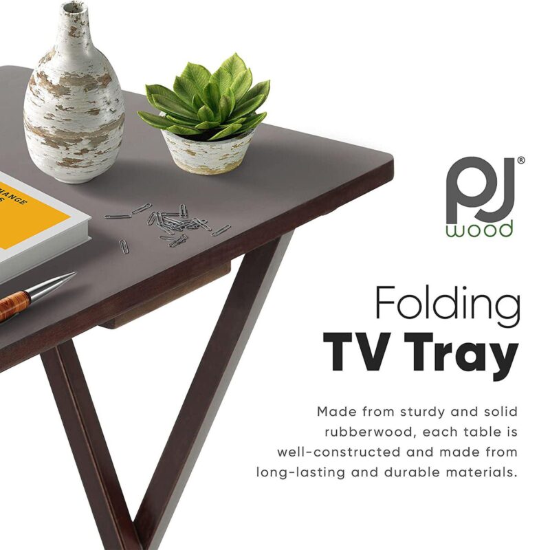 PJ Wood Folding TV Tray Tables with Compact Storage Rack, Espresso, 5 Piece Set - Image 5