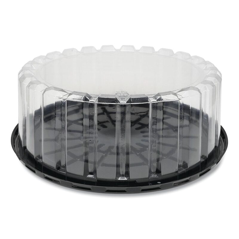 Pactiv 9 in. Cake Base with Shallow Dome Lid Plastic Containers Combo, Clear and Black