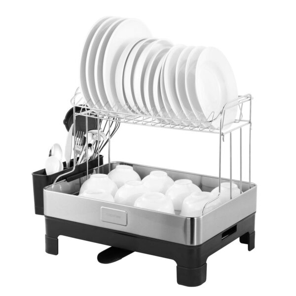 Palazzo Fingerprint-proof Stainless Steel 2-tier Dish Drying Rack With Swivel Spout Tray