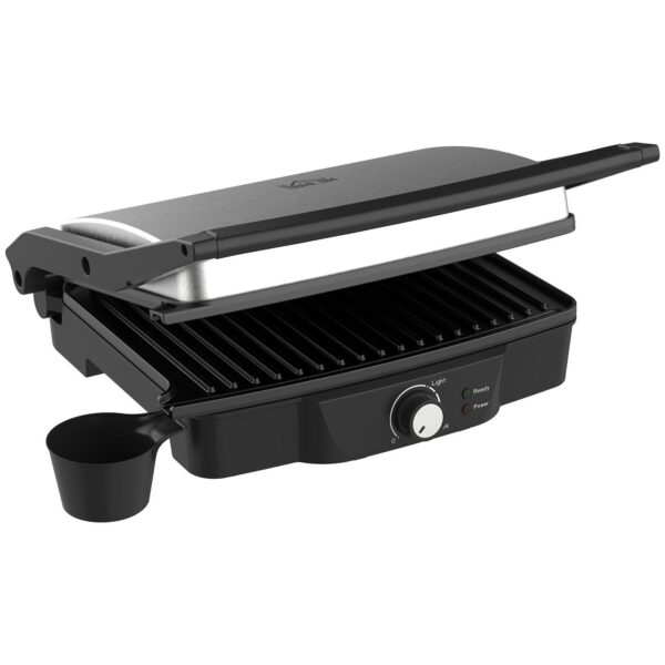 Panini Press Grill With Non-stick Double Plates Drip Tray Opens 180 Degree