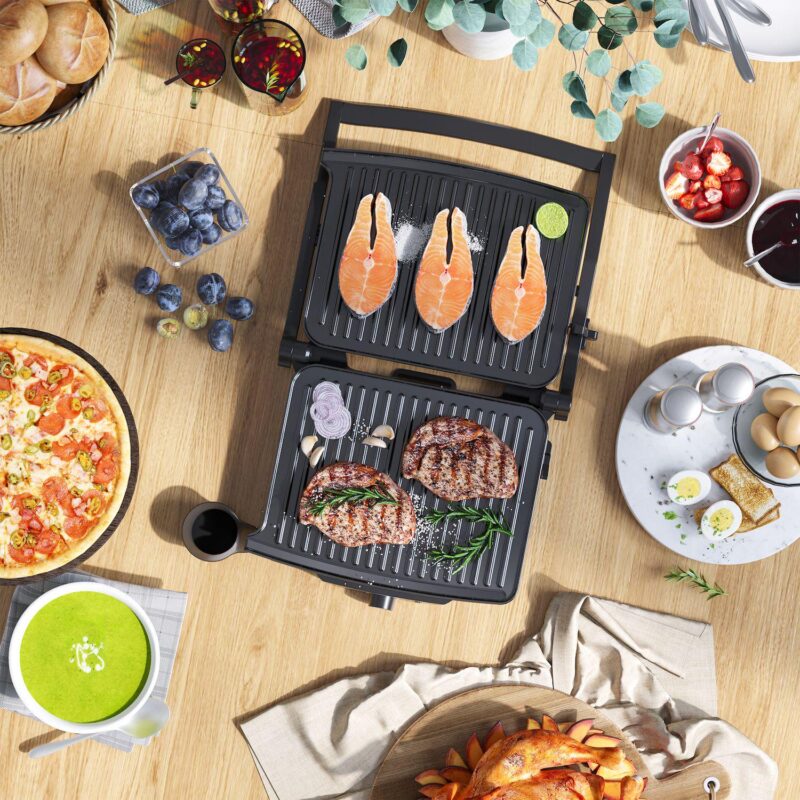 Panini Press Grill With Non-stick Double Plates Drip Tray Opens 180 Degree - Image 3