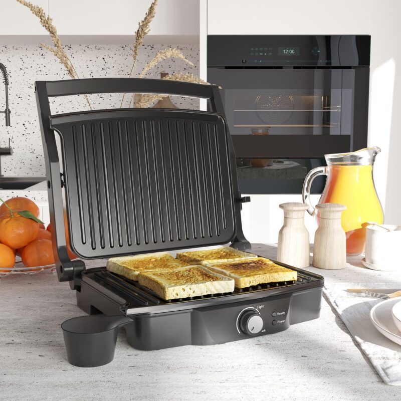 Panini Press Grill With Non-stick Double Plates Drip Tray Opens 180 Degree - Image 4
