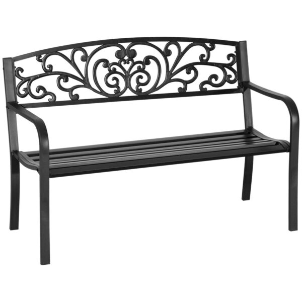 Patio Park Garden Bench Porch Path Chair Outdoor Lawn Garden Black 2 Seat