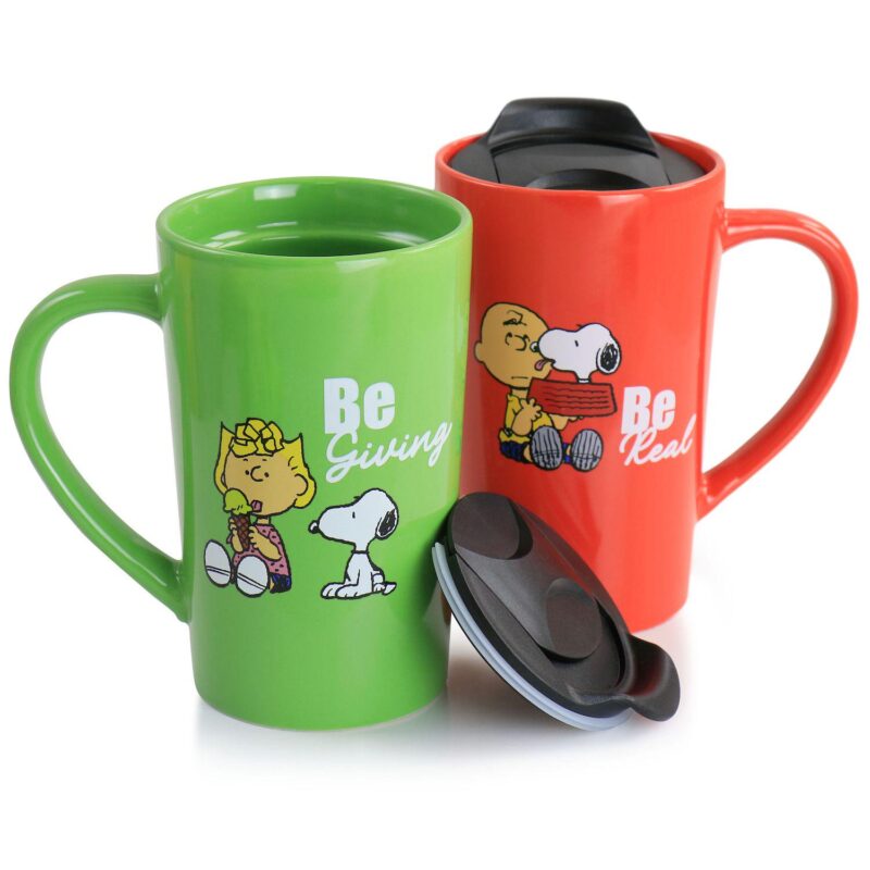 Peanuts Gentle Reminders Stoneware 4 Piece 18oz Travel Cups in Assorted Designs - Image 3