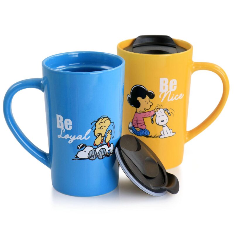 Peanuts Gentle Reminders Stoneware 4 Piece 18oz Travel Cups in Assorted Designs - Image 4