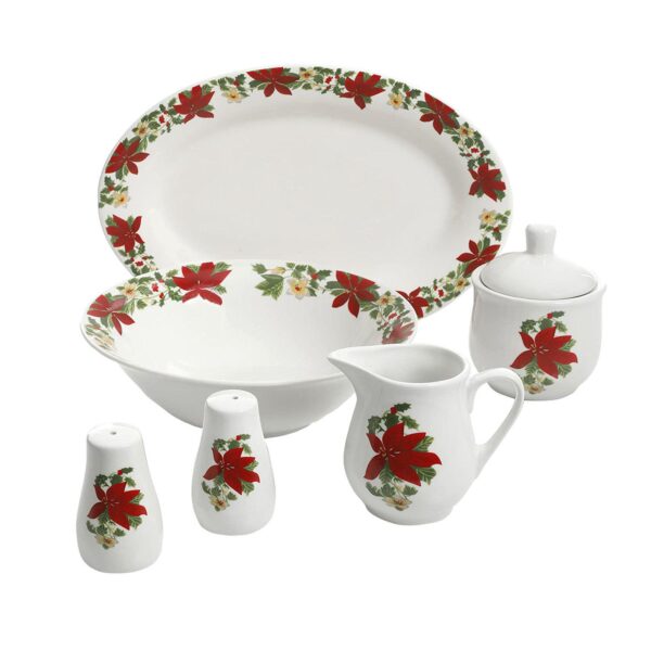 Perfect for Holidays Poinsettia 7 Piece Porcelain Serving Set