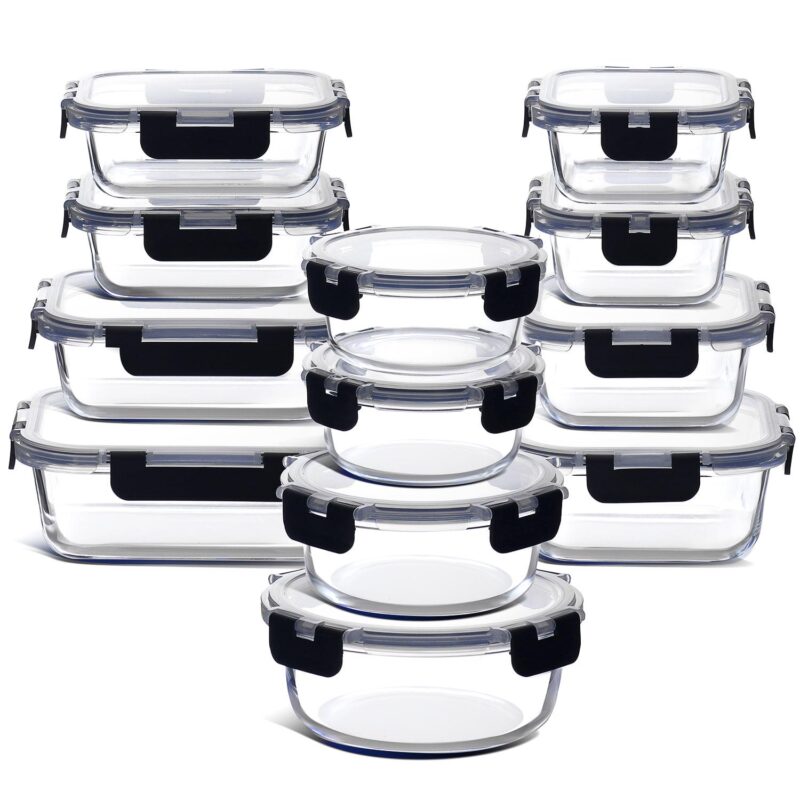 Phoenix Glass Food Storage Containers, Airtight Glass Meal Prep Containers, Reusable Leakproof Lids, Oven, Microwave and Freezer Safe Glass Storage Containers, 12 PC - Image 2
