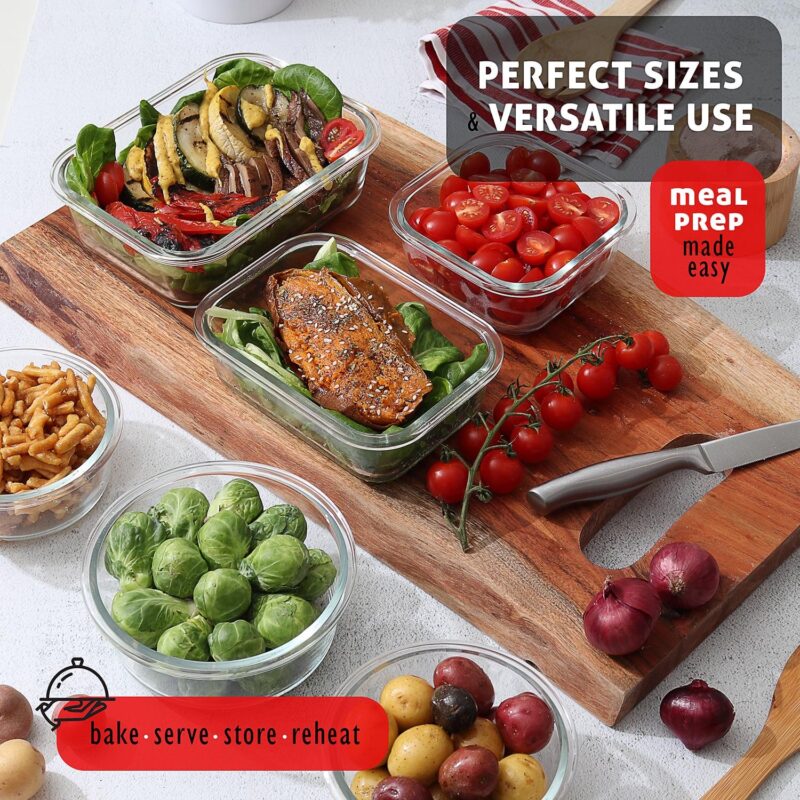 Phoenix Glass Food Storage Containers, Airtight Glass Meal Prep Containers, Reusable Leakproof Lids, Oven, Microwave and Freezer Safe Glass Storage Containers, 12 PC - Image 5