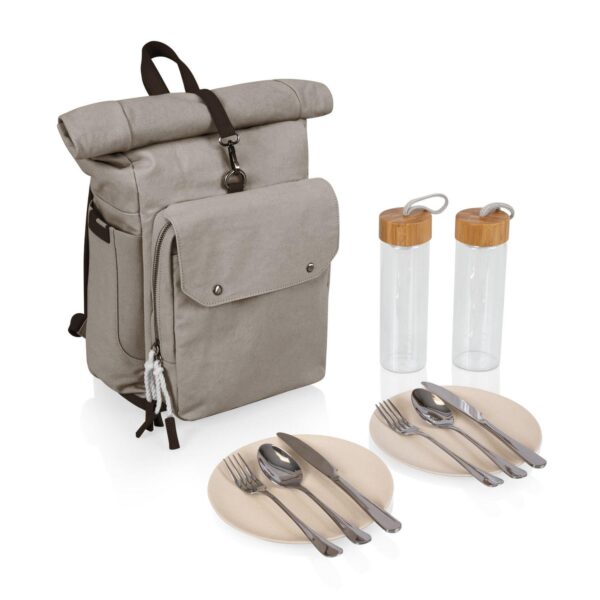 Picnic Time Carmel Roll-Top Picnic Backpack Cooler with Utensil Set and Glass Water Bottles