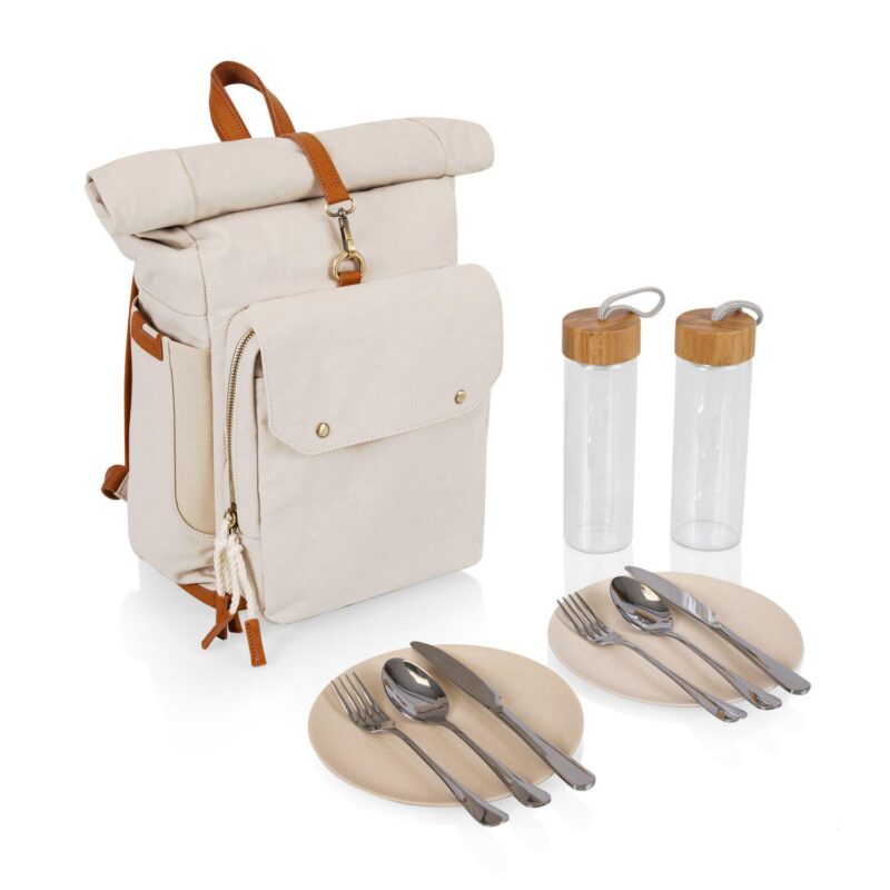 Picnic Time Carmel Roll-Top Picnic Backpack Cooler with Utensil Set and Glass Water Bottles - Image 9