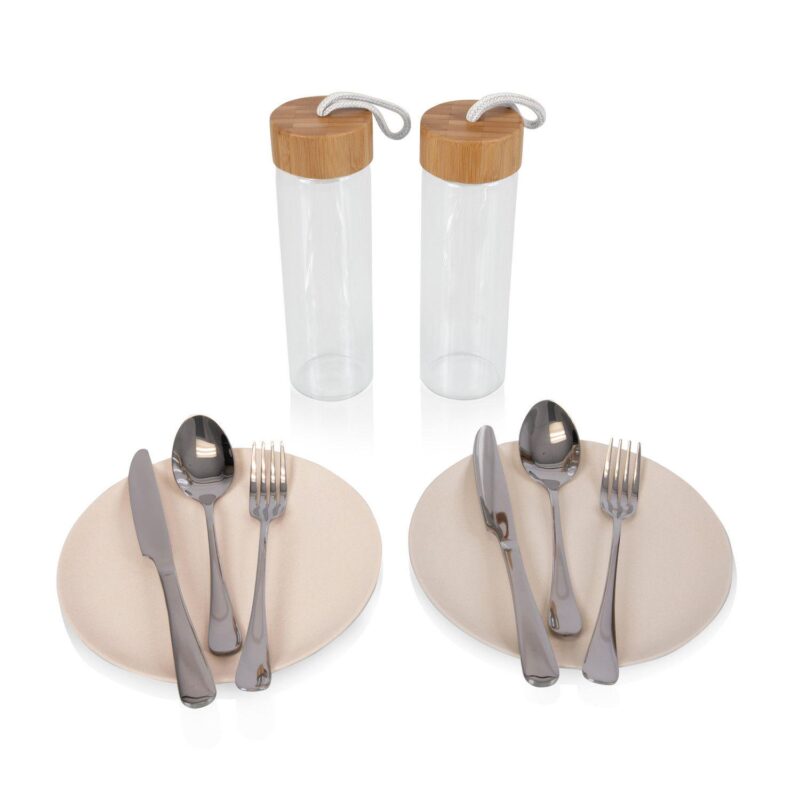 Picnic Time Carmel Roll-Top Picnic Backpack Cooler with Utensil Set and Glass Water Bottles - Image 8