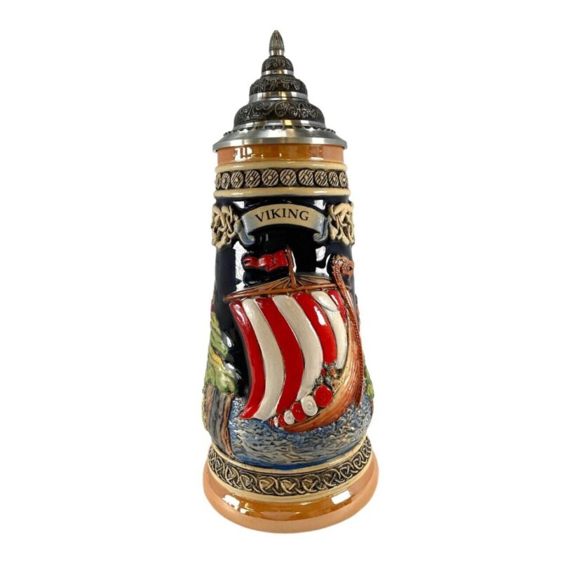 Pinnacle Peak Trading Vikings On Boat Ax Handle LE German Stoneware Beer Stein .5 L Made Germany - Image 2