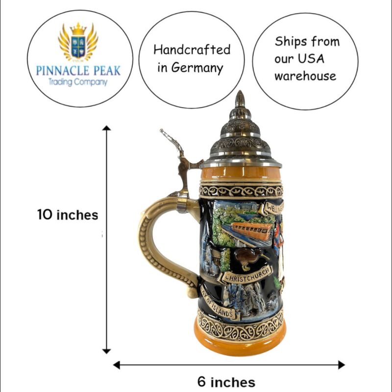 Pinnacle Peak Trading New Zealand Coat Of Arms And Landmarks Le German Beer Stein .5 L By King Werks - Image 4