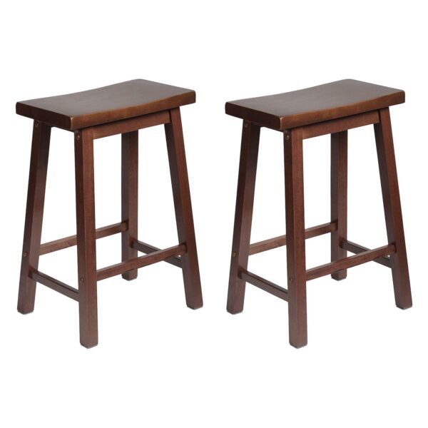 Pj Wood Classic Saddle Seat 24 Inch Kitchen Bar Counter Stool, Walnut (2 Pack)