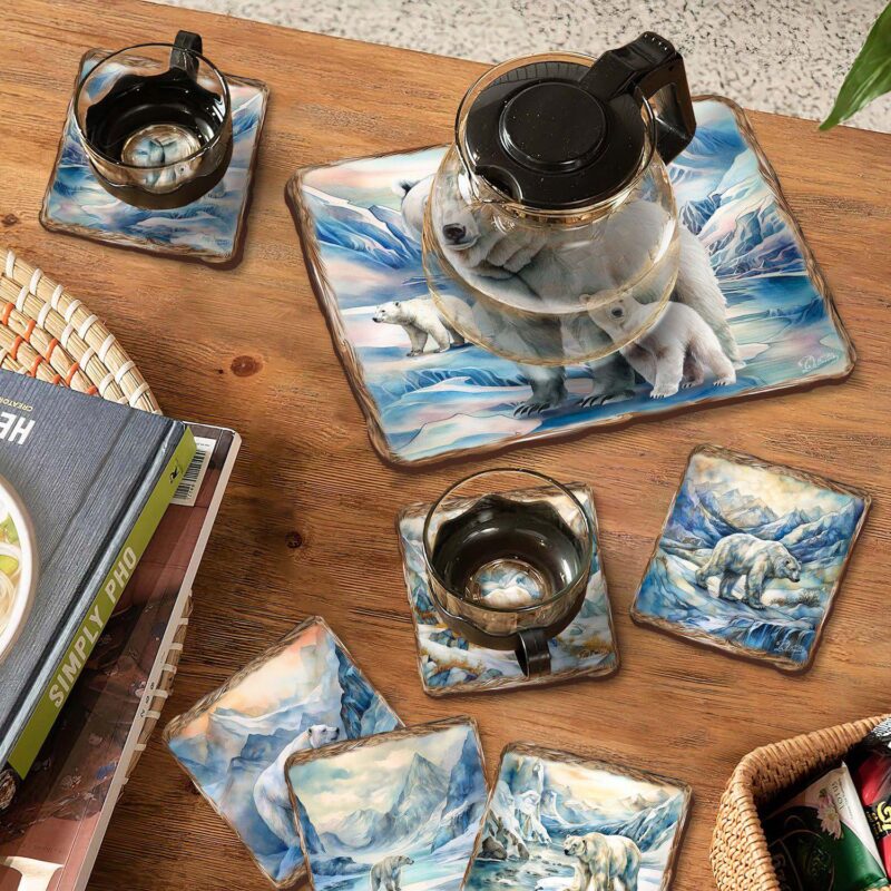 Polar Bear Wooden Cork Placemat And Coasters Gift Set Of 7 - Image 2