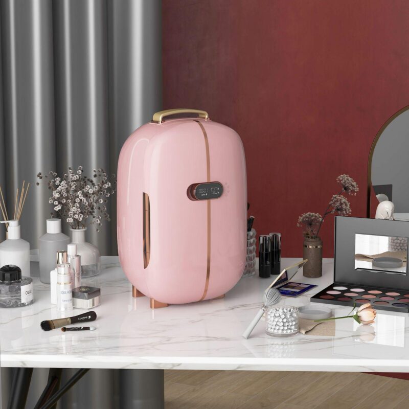 Portable Beauty Fridge Professional Skincare Fridge W/ Led Lighting Timer Pink - Image 2