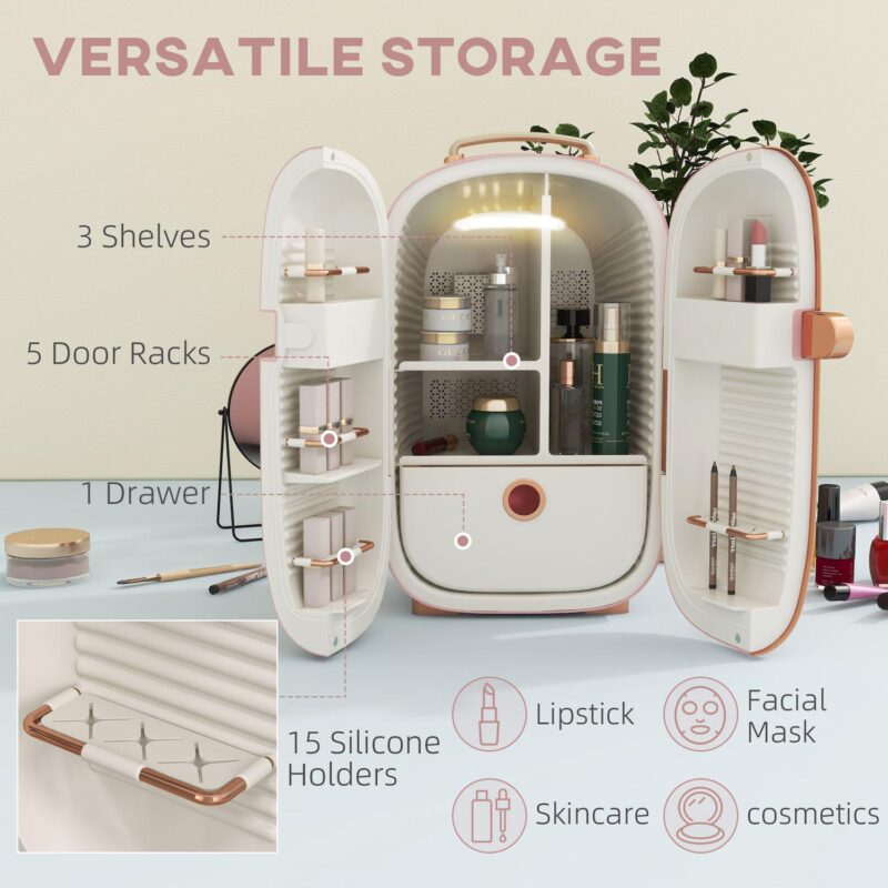 Portable Beauty Fridge Professional Skincare Fridge W/ Led Lighting Timer Pink - Image 4