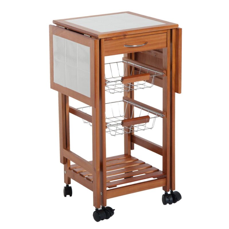 Portable Rolling Drop Leaf Kitchen Storage Island Cart Trolley Folding Table - Image 2