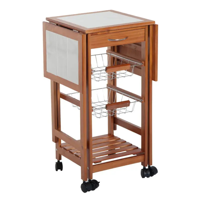 Portable Rolling Drop Leaf Kitchen Storage Island Cart Trolley Folding Table - Image 2