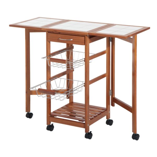 Portable Rolling Drop Leaf Kitchen Storage Island Cart Trolley Folding Table