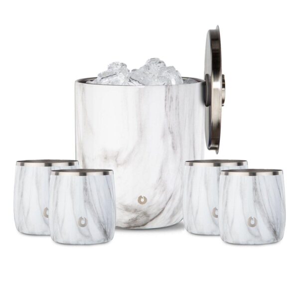 Premium Insulated Stainless Steel Ice Bucket And Rocks Glass Set