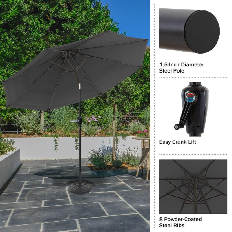 Pure Garden 10-ft. Easy Crank Auto Tilt Outdoor Patio Umbrella - Image 4