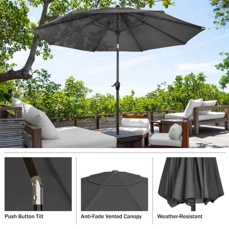 Pure Garden 10-ft. Easy Crank Auto Tilt Outdoor Patio Umbrella - Image 3