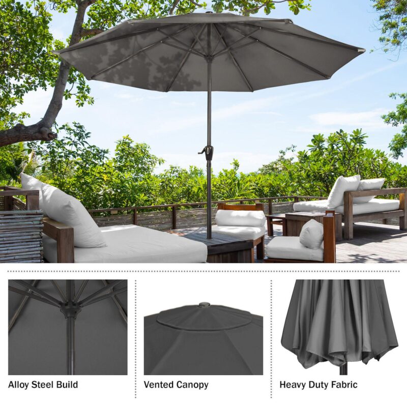 Pure Garden 9-ft. Easy Crank Outdoor Patio Umbrella with Vented Canopy - Image 3