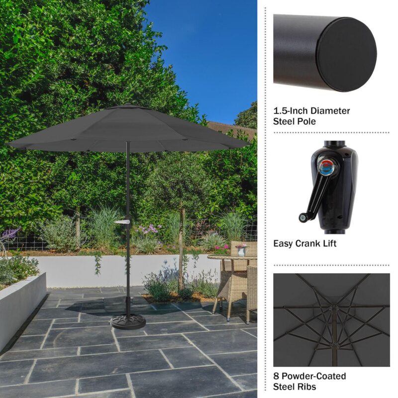 Pure Garden 9-ft. Easy Crank Outdoor Patio Umbrella with Vented Canopy - Image 4