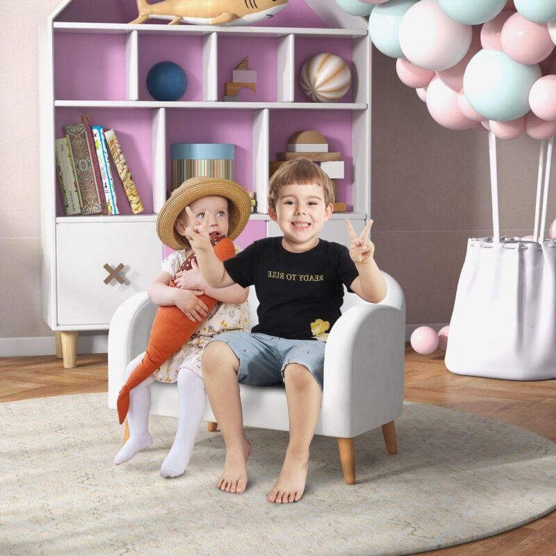 Qaba 2 Seater Kids Sofa, Cloud Shaped Children's Sofa for Nursery Playroom, 2-5 Years - Image 2