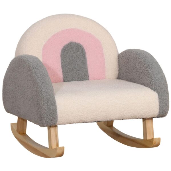 Qaba Kids Sofa, Rocking Toddler Sofa Chair with Solid Wooden Frame, Faux Lamb Fleece Fabric