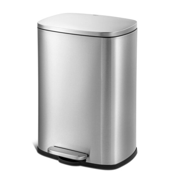 Qualiazero 13.2 Gallon Trash Can, Rectangular Step On Kitchen Trash Can, Silver