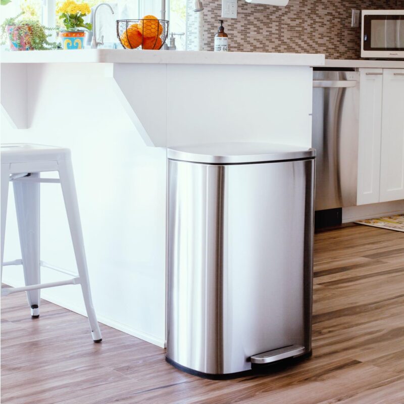 Qualiazero 13.2 Gallon Trash Can, Rectangular Step On Kitchen Trash Can, Silver - Image 5
