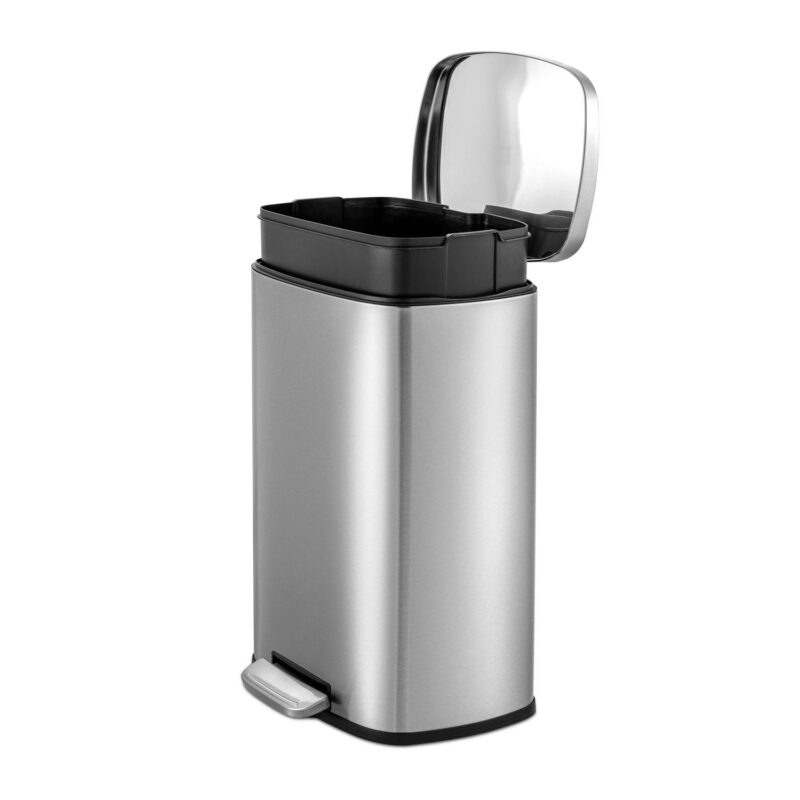 Qualiazero 13.2 Gallon Trash Can, Rectangular Step On Kitchen Trash Can, Silver - Image 6