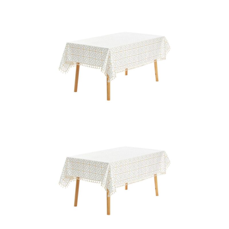 Rectangle Floral Tablecloth Faux Pu Table Cover With Tassels 55  X 79 - Image 7