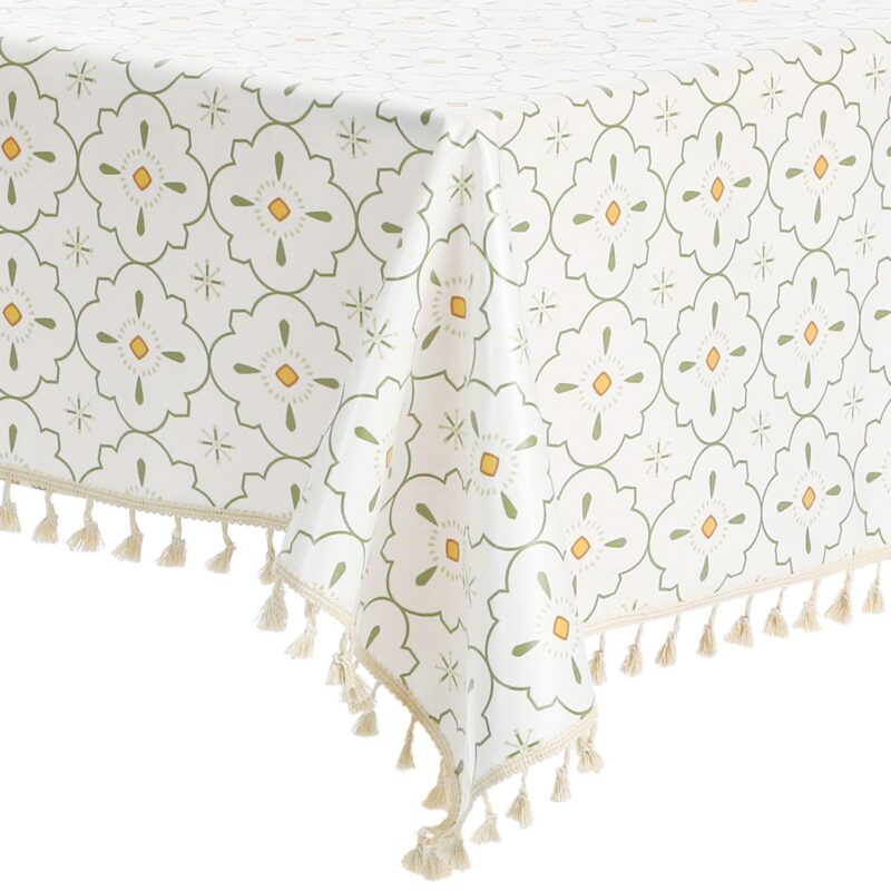 Rectangle Floral Tablecloth Faux Pu Table Cover With Tassels 55  X 87 - Image 4