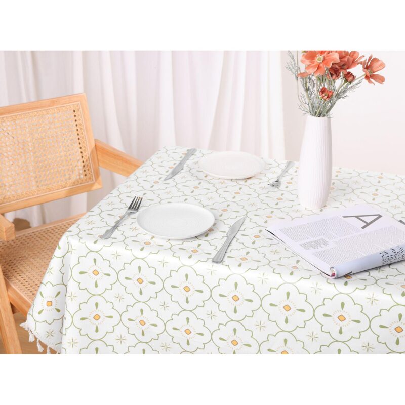 Rectangle Floral Tablecloth Faux Pu Table Cover With Tassels 55  X 87 - Image 5