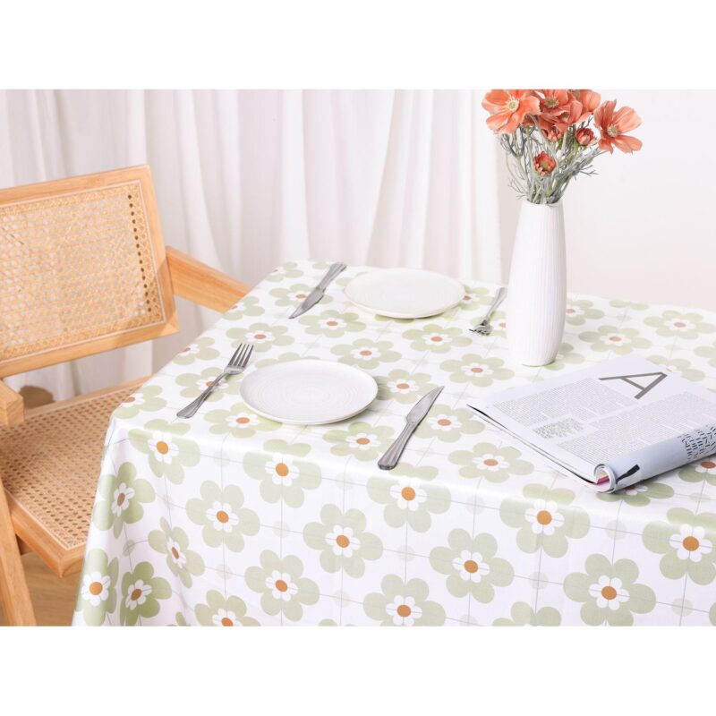 Rectangle Floral Tablecloth Faux Pu Table Cover With Tassels 55  X 79 - Image 5