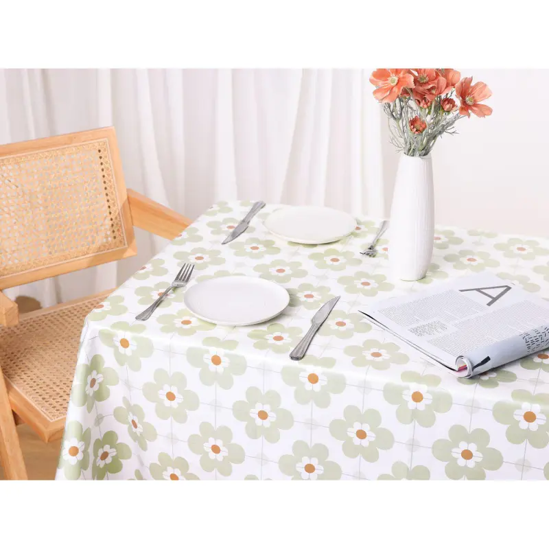 Rectangle Floral Tablecloth Faux Pu Table Cover With Tassels 55  X 79 - Image 5