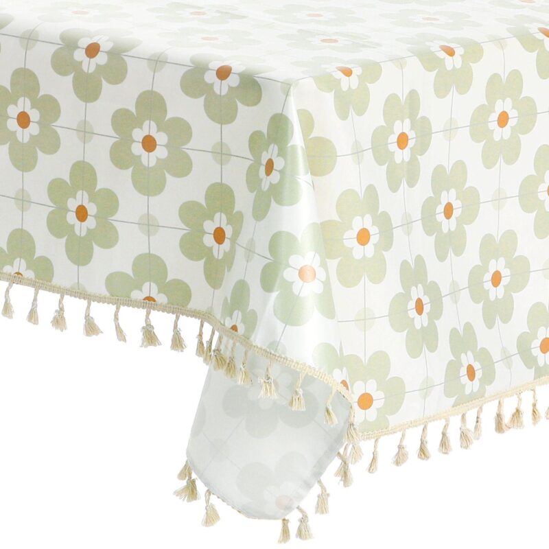 Rectangle Floral Tablecloth Faux Pu Table Cover With Tassels 55  X 79 - Image 4