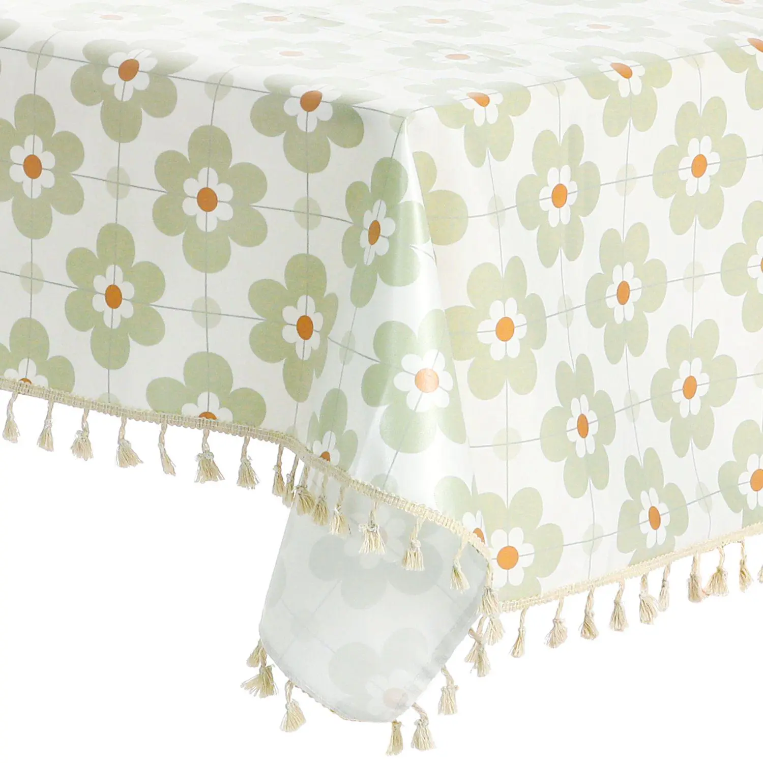 Rectangle Floral Tablecloth Faux Pu Table Cover With Tassels 55 X 79 4 Rectangle Floral Tablecloth Faux Pu Table Cover With Tassels 55  X 79 - Image 4