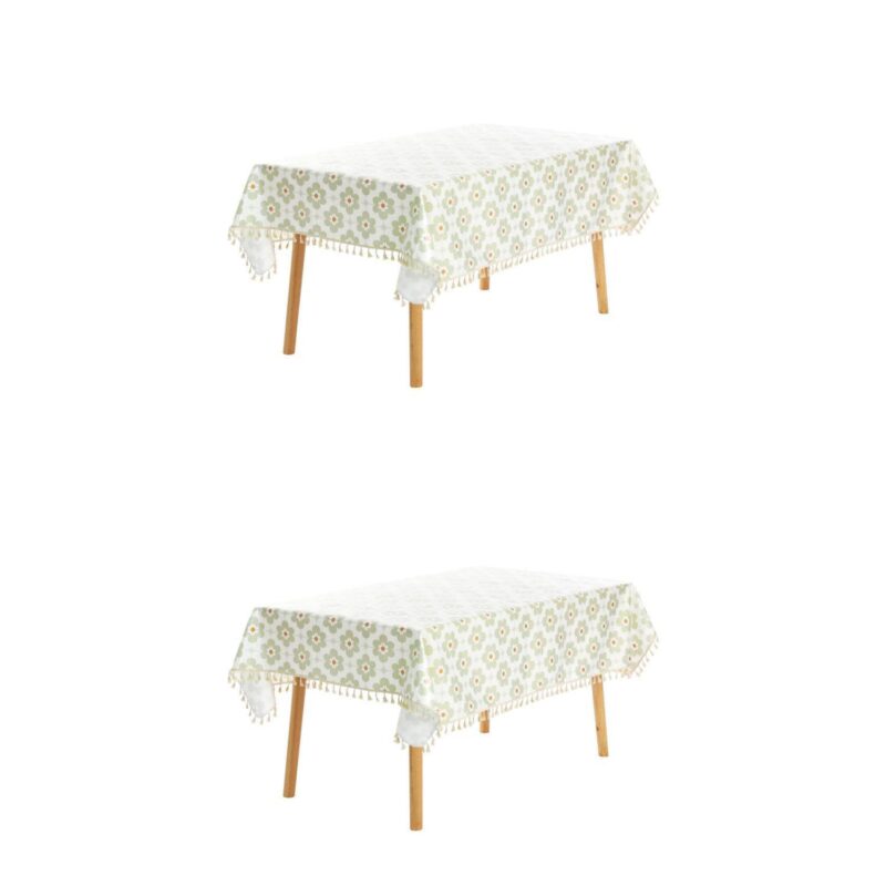 Rectangle Floral Tablecloth Faux Pu Table Cover With Tassels 55  X 79