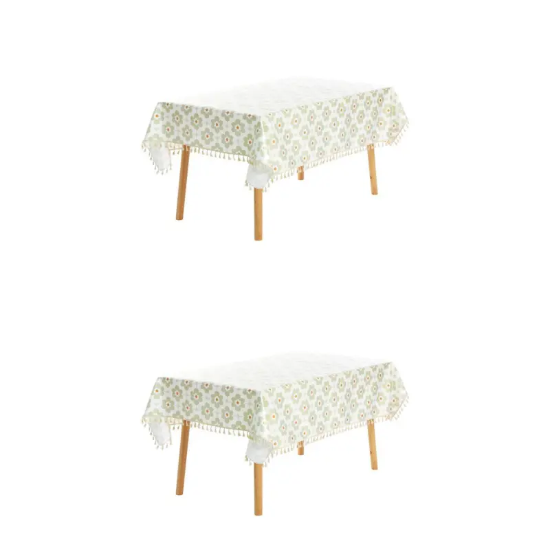 Rectangle Floral Tablecloth Faux Pu Table Cover With Tassels 55  X 79