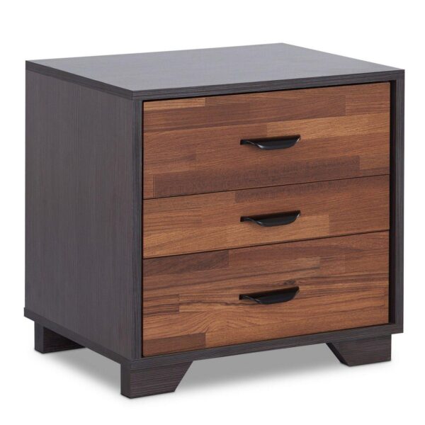 Rectangular 3 Drawers Wood Nightstand By Eloy, Brown