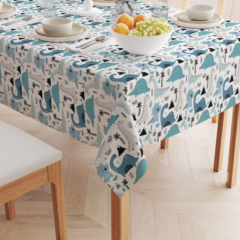 Rectangular Tablecloth, 100% Polyester, 60x104 , Hand Drawn Dinosaurs - Image 2