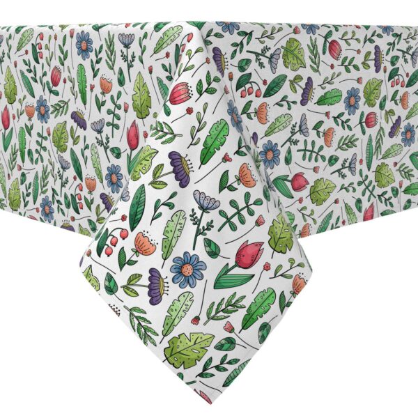 Rectangular Tablecloth, 100% Cotton, 60x120 , Leaves and Flowers Garden