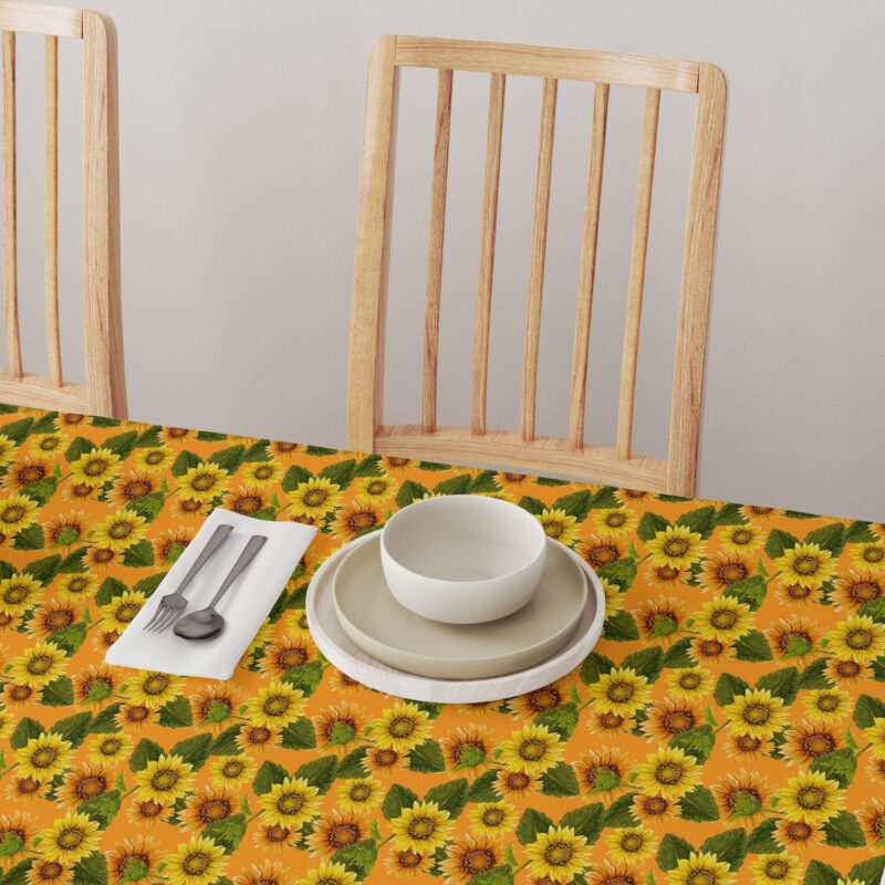 Rectangular Tablecloth, 100% Cotton, 52x84 , Sunflowers on Orange Background - Image 4